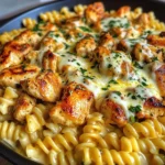 Garlic Butter Chicken Rotini with Melted Mozzarella