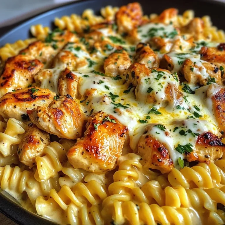 Garlic Butter Chicken Rotini with Melted Mozzarella