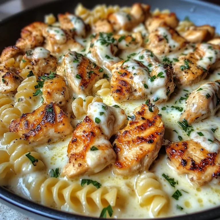 Garlic Butter Chicken Rotini with Melted Mozzarella