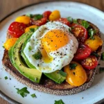 Poached Egg & Avocado Brunch Plate with Roasted Peppers